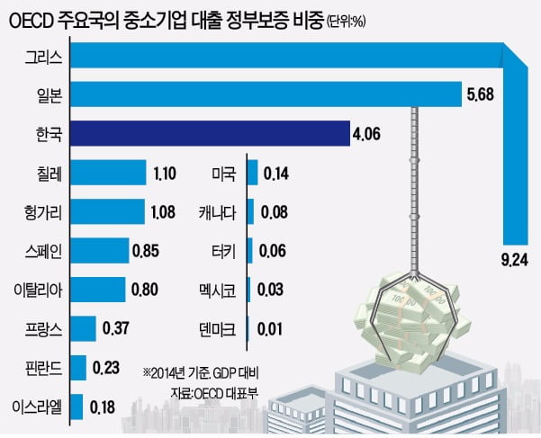 정부가 보증해주는 중소기업 대출 비중…한국은 OECD 국가 중 세 번째로 높아요