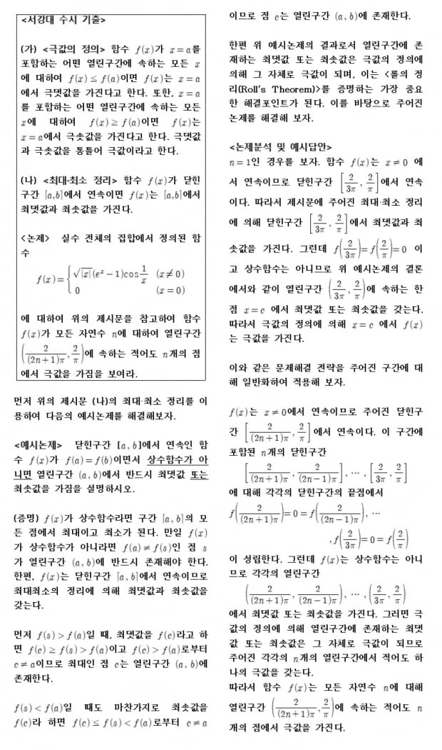 최대·최소 정리와 극값의 정의