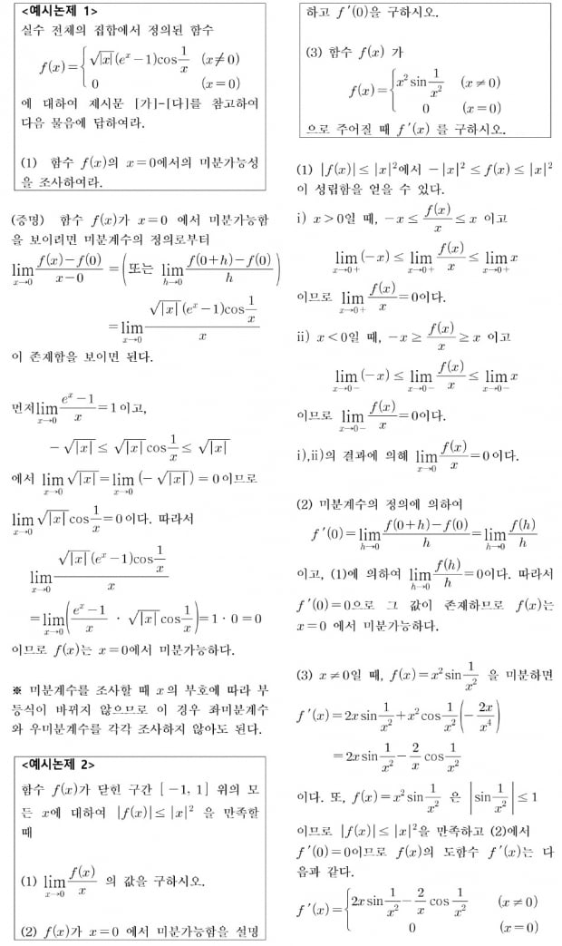'미분 가능성'과 '연속성'의 논리 관계