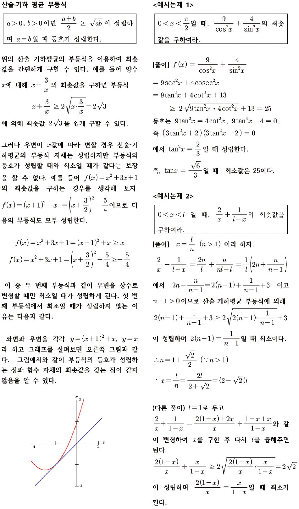 산술·기하평균 부등식 등호 성립할 때가 최소일까?