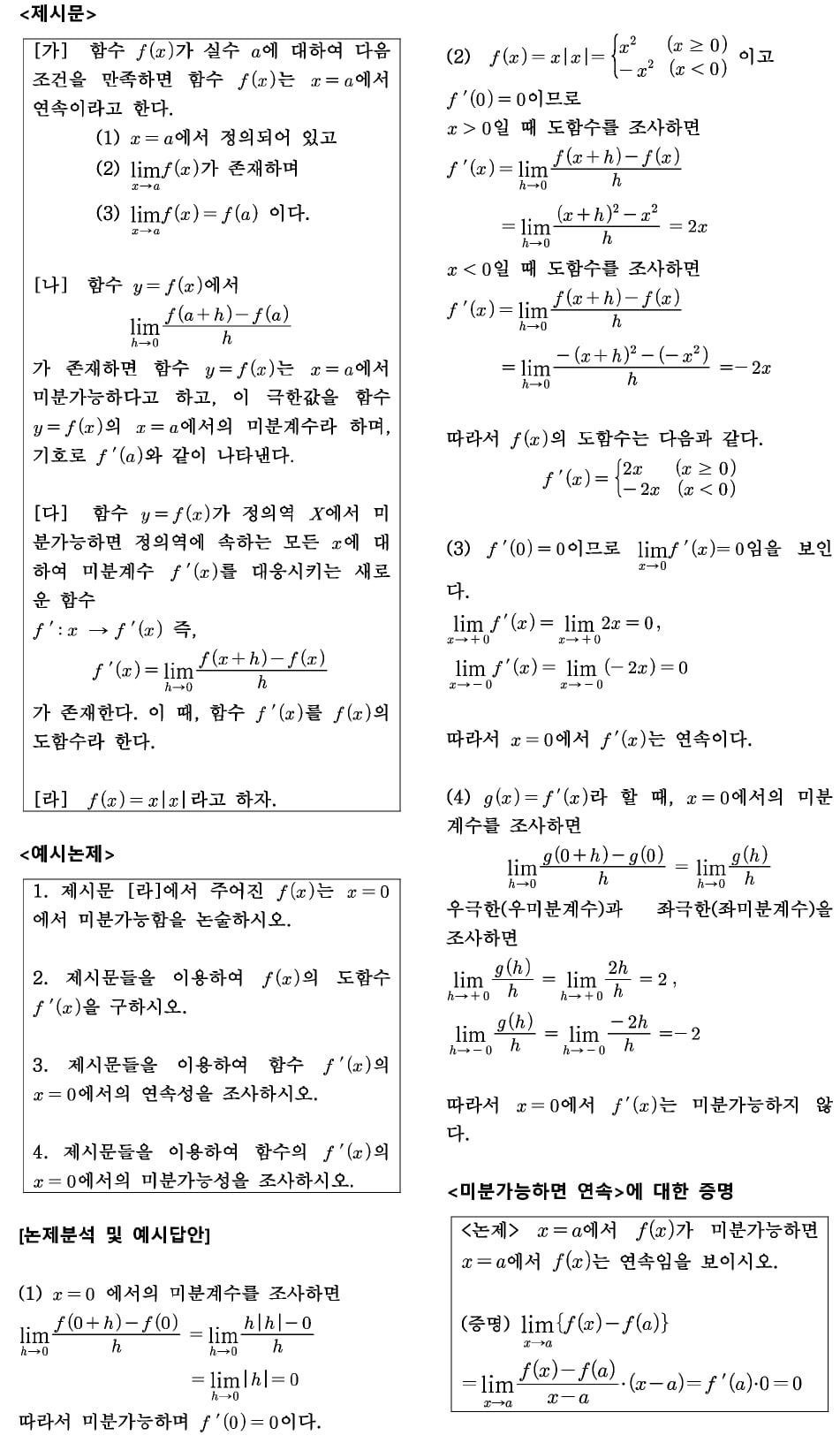 '미분가능하면 연속'의 잘못된 이해