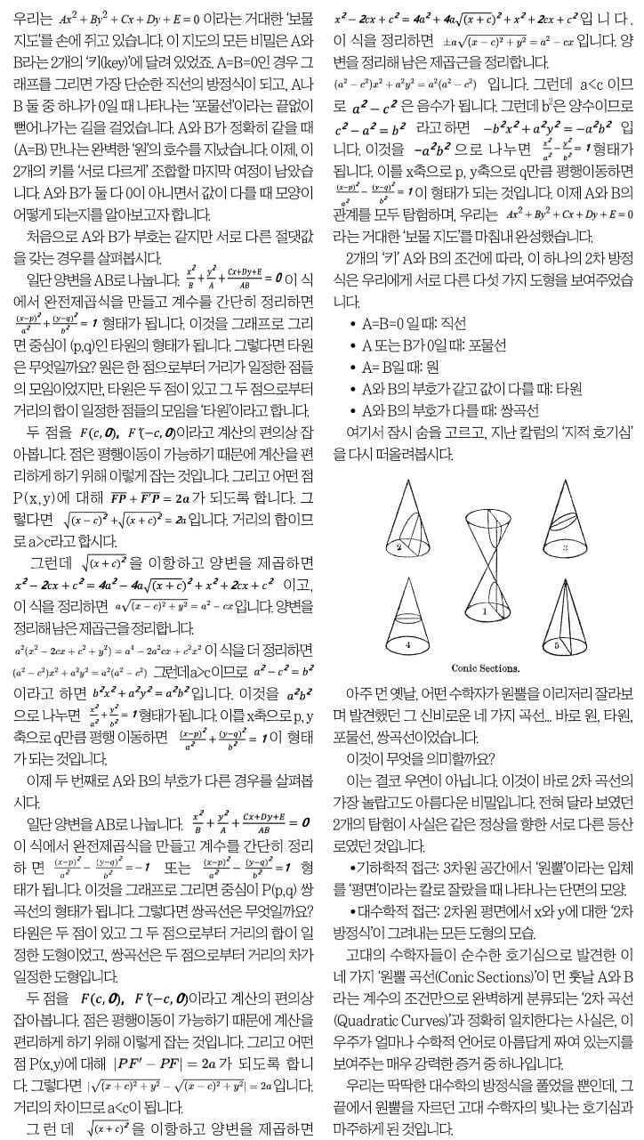 '원뿔곡선=2차곡선'…수학언어로 짜여진 우주 비밀