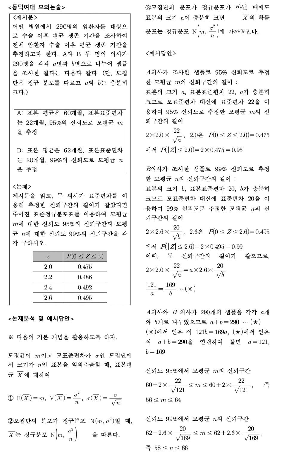 모평균과 신뢰구간, 실생활 활용도 높아 자주 출제