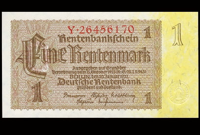 1923년 독일에서 도입된 렌텐마르크 지폐.